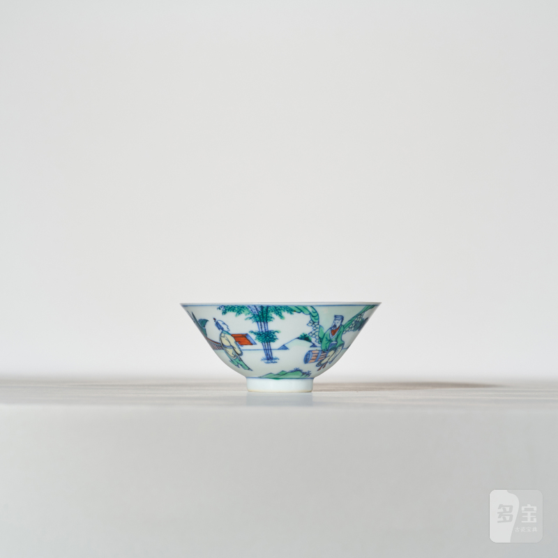 清 斗彩携琴访友图杯 - 图3